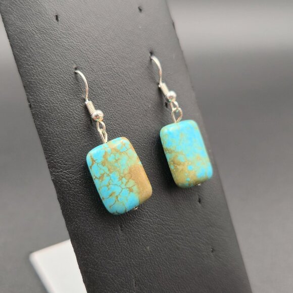 Silver Plated Turquoise Stone Handmade Dangle Earrings A6096 - Picture 2 of 5